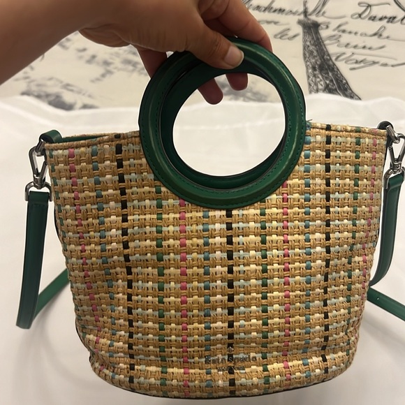 Kate Spade Jena Straw Small Tote green yellow Crossbody Drawstring Bucket Bag - Picture 11 of 12
